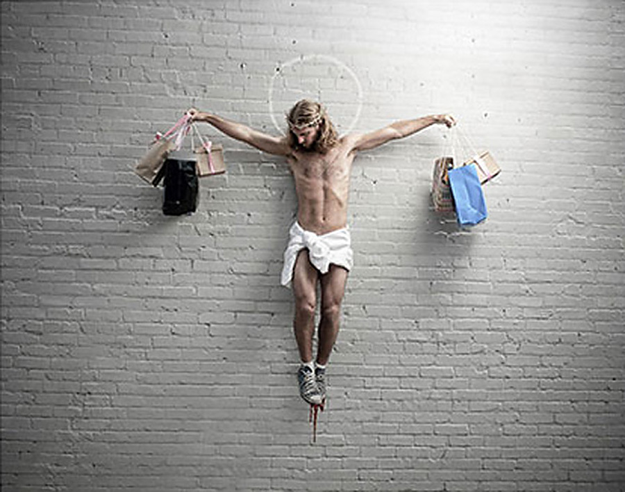 Jesus with shopping bags by Plastic Jesus